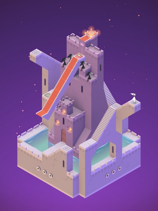 Em "Monument Valley" os corvos em forma de gente ficam esperando para afugentar a heroína Ida, uma princesa. (Crédito: Cortesia UsTwo)