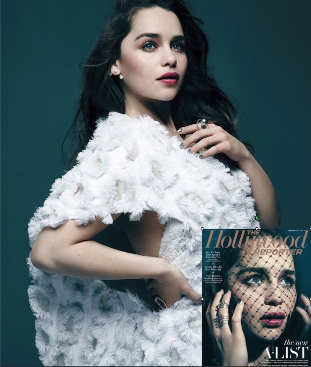 Emilia Clarke na capa e dentro da nova edição da revista "Hollywood Reporter": estrela em franca ascenção em Hollywood. (Foto: Divulgacão)