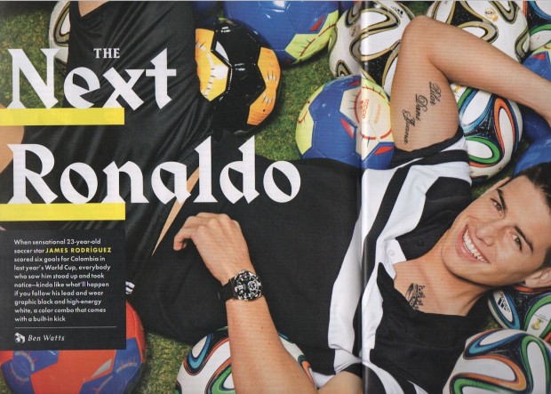 James Rodríguez veste camiseta Givenchy de Riccardo Tisci em ensaio fashion na revista GQ de maio. (Foto: Reproducão)