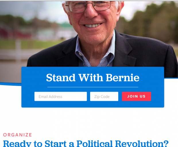 Página inicial do website de Bernie Sanders