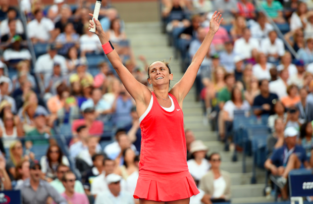 Roberta Vinci comemora vitória sobre Serena Williams. (Foto: Pete Staples/USTA)