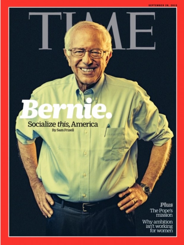 Bernie Sanders, pré-candidato a presidência dos Estados Unidos, ganhou a capa da Time desta semana e é queridinho da Hollywood cool - principalmente dos guitarristas! (Foto: Reprodução)