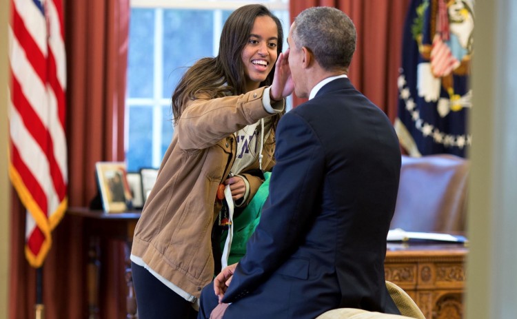 Feb. 23, 2015 “The President’s daughter Malia stopped by the Oval Office one afternoon to see her dad and, while they were talking, she wiped something from his face.” (Official White House Photo by Pete Souza)