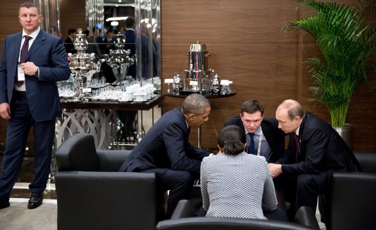 Nov. 15, 2015 “With a Russian security guard at left, the President meets with President Putin of Russia on the sidelines of the G20 Summit in Antalya, Turkey. National Security Advisor Susan E. Rice and a Russian interpreter sit alongside the two leaders.” (Official White House Photo by Pete Souza)