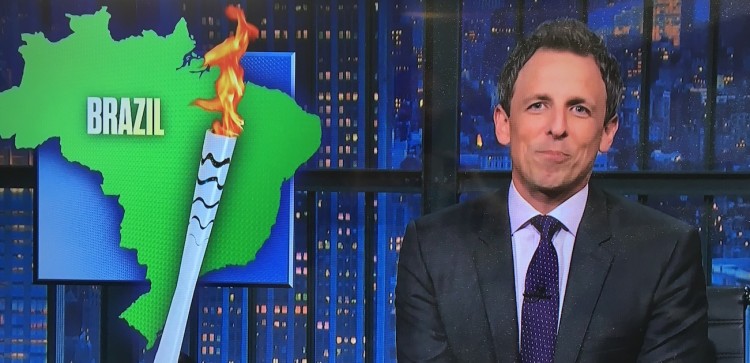 Piada de Seth Meyers sobre poluição das águas no Rio. "  (Foto: Reprodução)